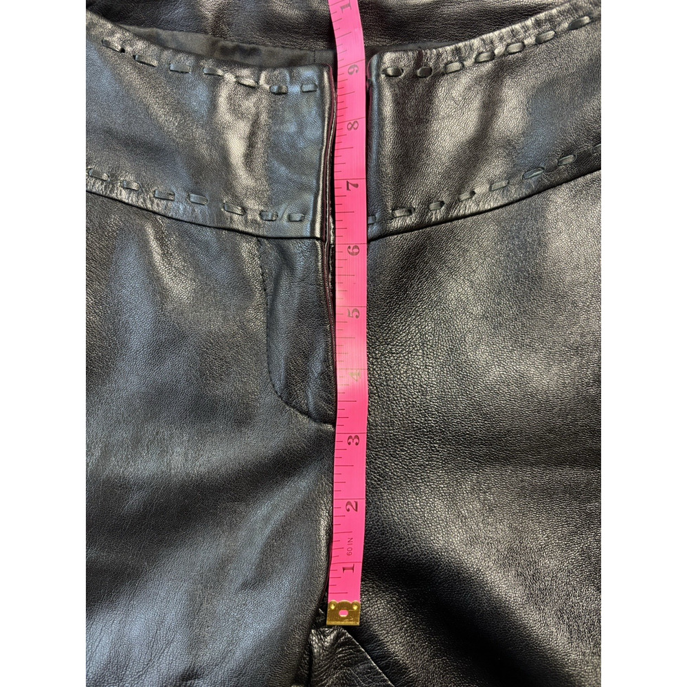 Vintage Cache Leather Flare Pants Size 0 Black Split Hem Low Rise Y2K - Picture 11 of 15